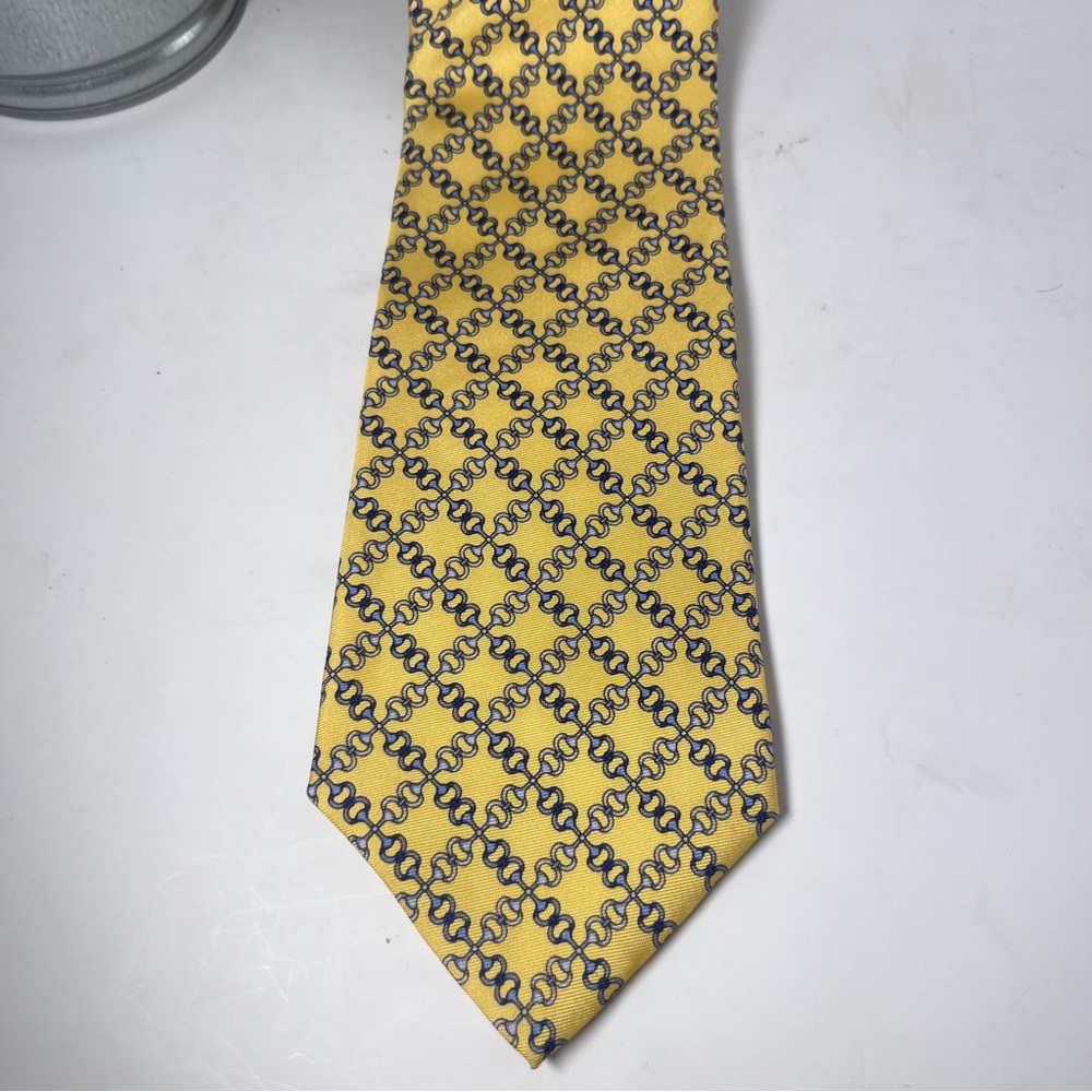 Brooks Brothers “346” Men’s Silk Tie‎ Yellow with Blue Horse Bits/Buckles Preppy